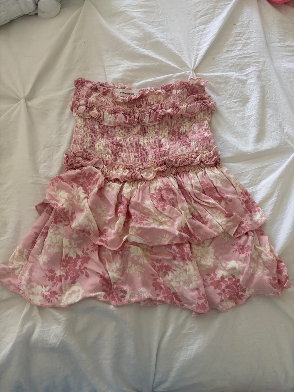 The Impeccable Pig Pink Floral Smocked Tiered Mini Skirt